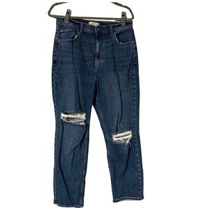 Abercrombie & Fitch Curve Love Ankle Straight Ultra High Rise Distressed Mom Jea